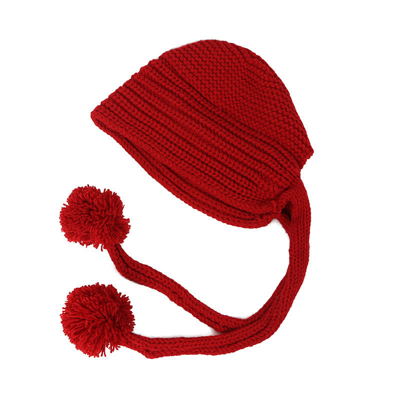 Women's Hand Knitted Long Lace-up Beanie Hat