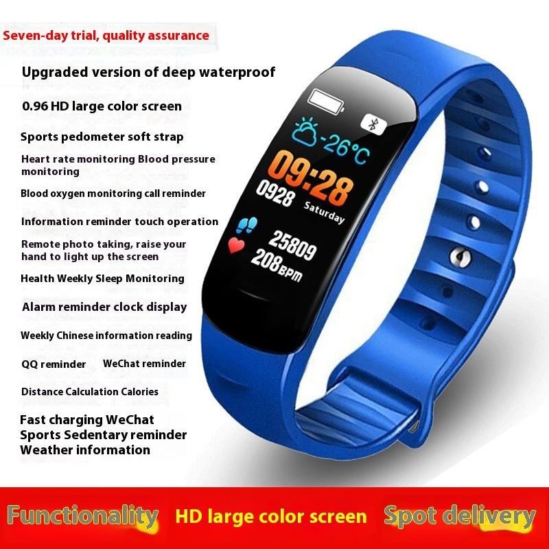 C1 Blood Pressure Heart Rate Waterproof Color Screen Bluetooth Pedometer Sports Watch