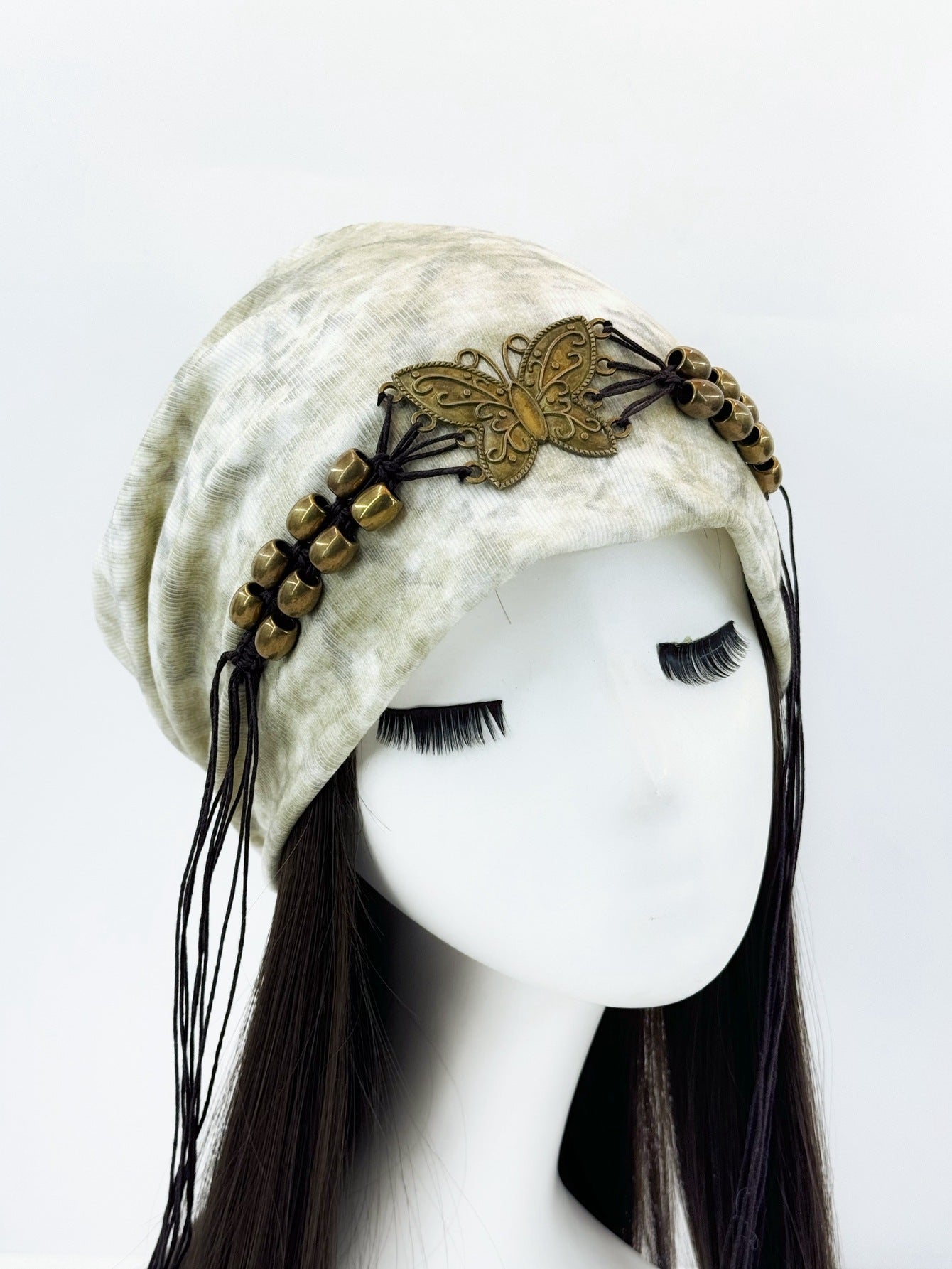 Hat Tie-dyed Tassel Beaded Beanie Hat