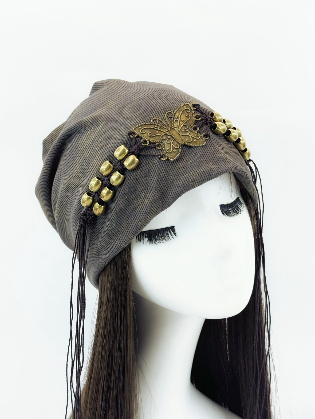 Hat Tie-dyed Tassel Beaded Beanie Hat