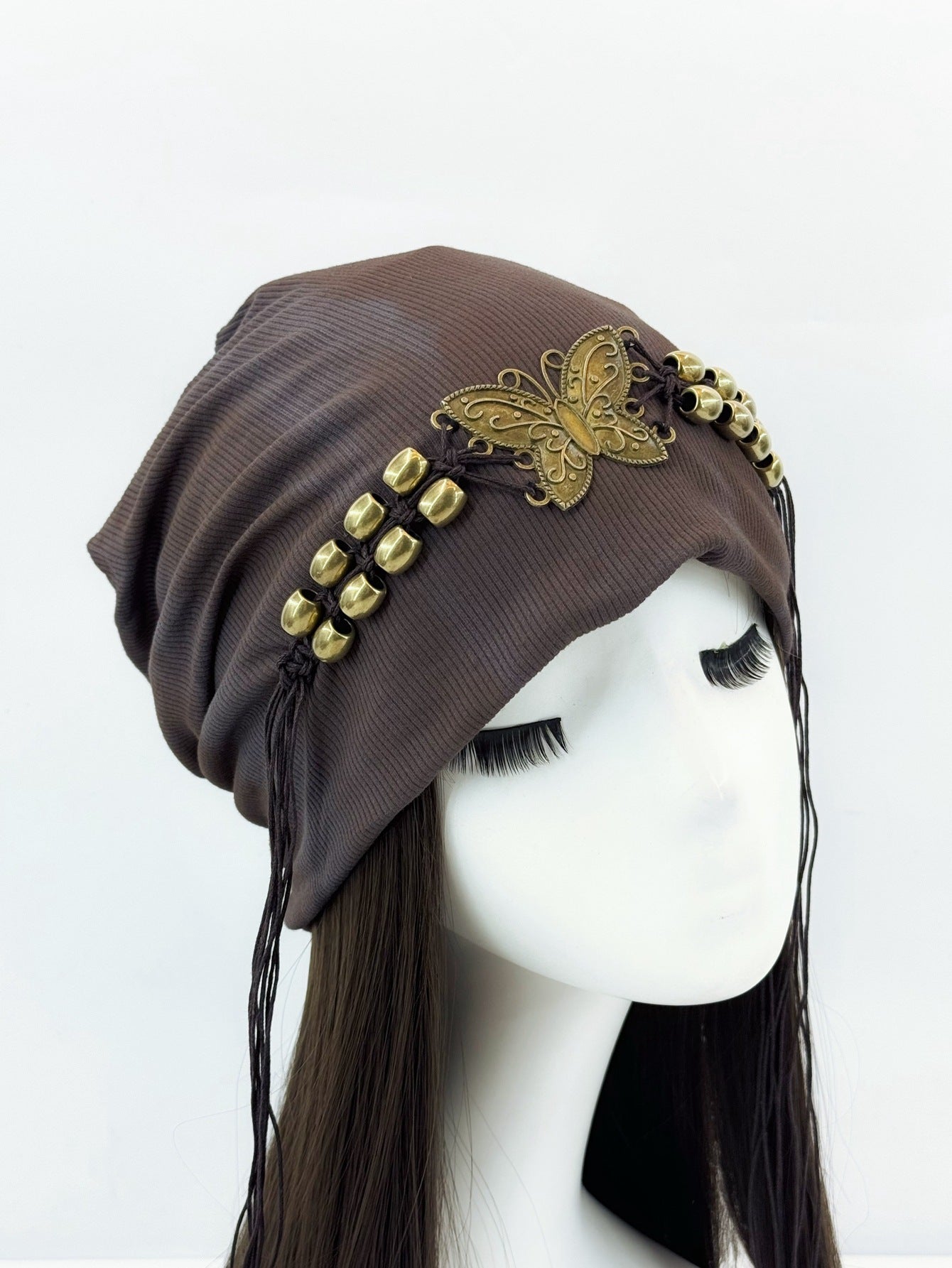 Hat Tie-dyed Tassel Beaded Beanie Hat