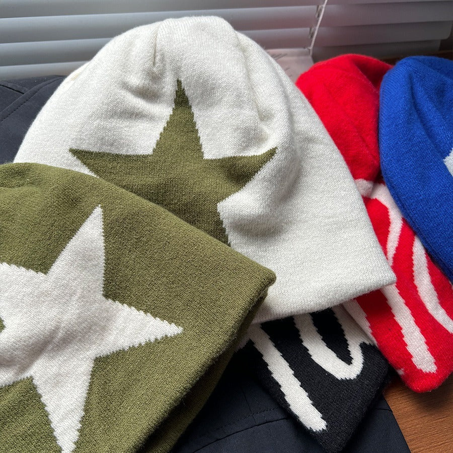 American Street Sleeve Cap Thick Double Layer Beanie Hat