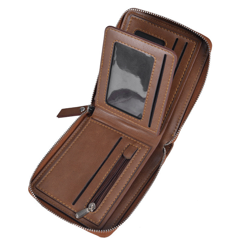 Mens Retro Multi-Card Zipper Wallet