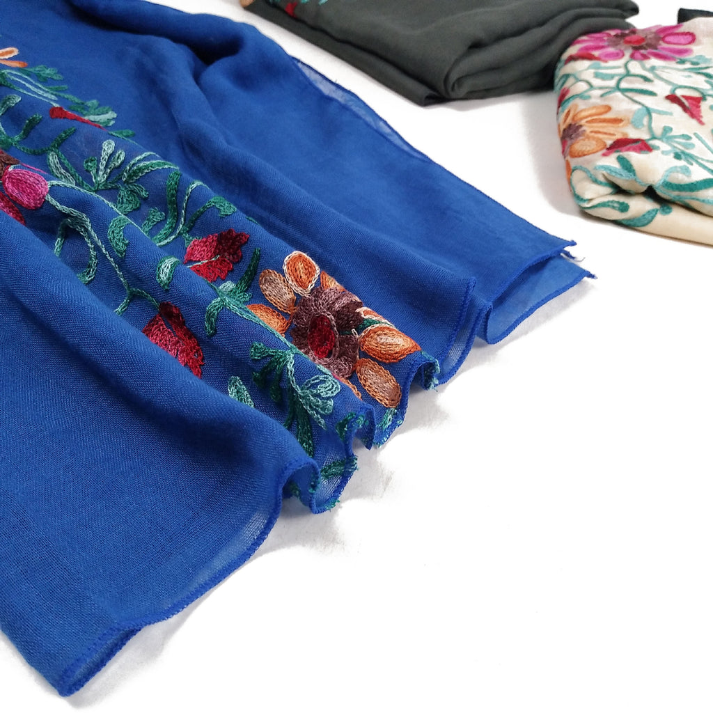Big Flower Embroidery Cotton And Linen Headscarf Long Scarf Head Cover Hijab