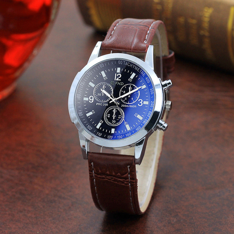 Blue Glass Belt Men's Watch Fashion Gift Quartz Watch