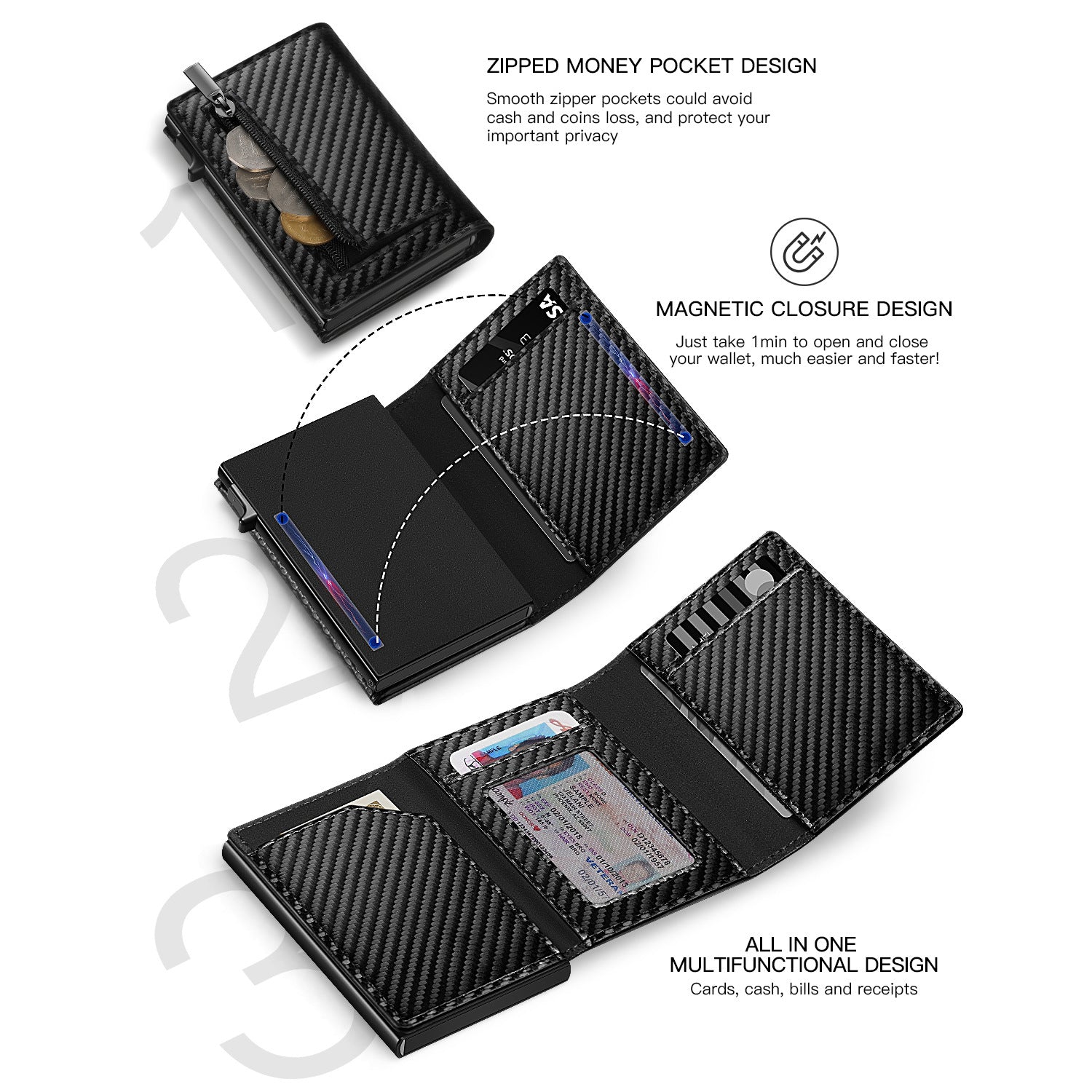 Mens Minimalist Trifold Microfiber Wallet