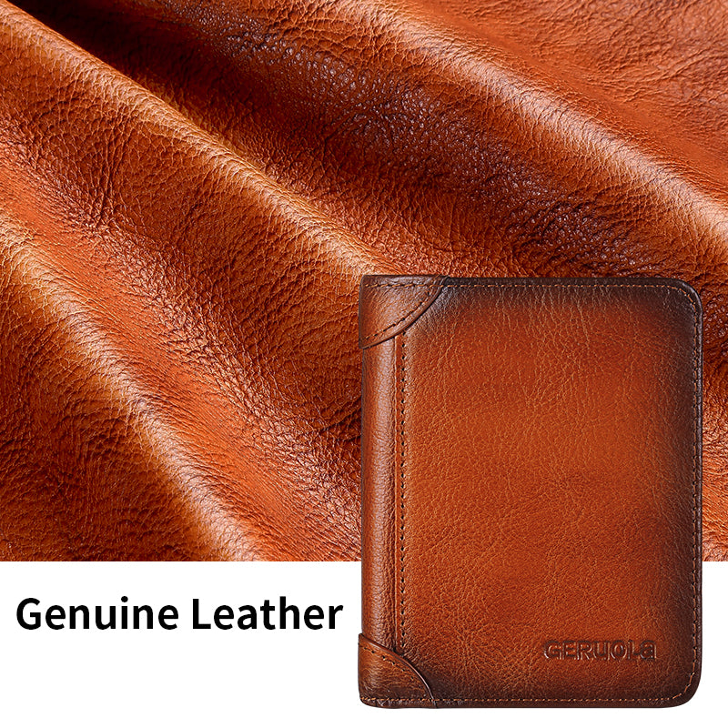 Mens Wallet Genuine Leather RFID Card Holders Cowhide Zip Coin Pocket Wallets For Men--Black
