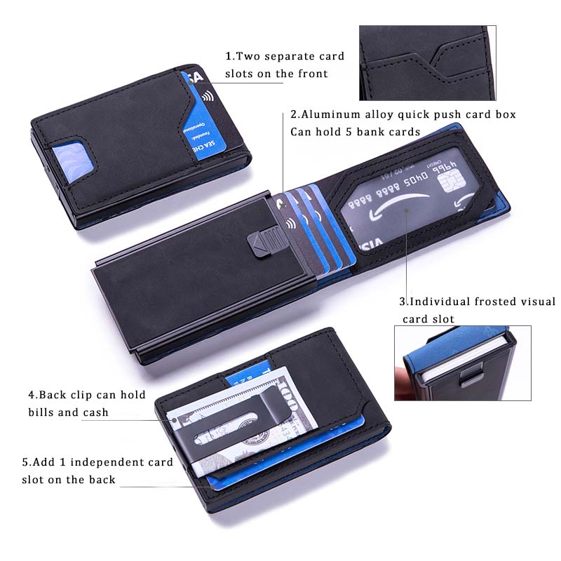 Men’s Slim RFID Wallet – Pop-Up Card Holder & Money Clip