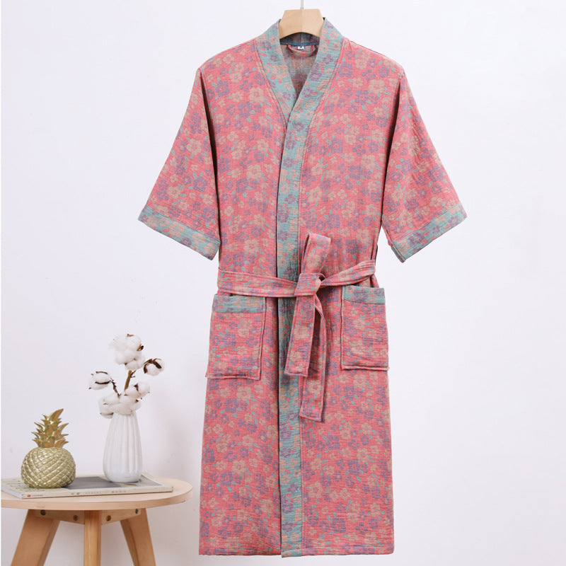 Pure Cotton Double-layer Gauze Bathrobe Spring And Summer Thin