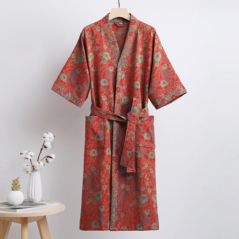 Pure Cotton Double-layer Gauze Bathrobe Spring And Summer Thin