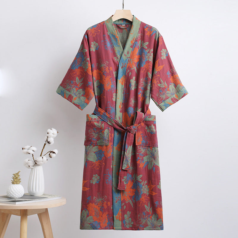 Pure Cotton Double-layer Gauze Bathrobe Spring And Summer Thin