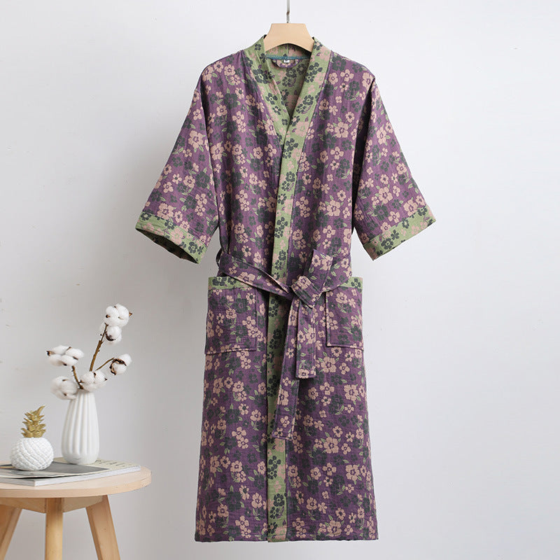 Pure Cotton Double-layer Gauze Bathrobe Spring And Summer Thin
