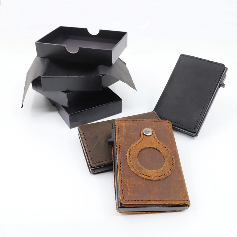 Minimalist Men’s Leather Wallet – AirTag Holder, Slim RFID Design