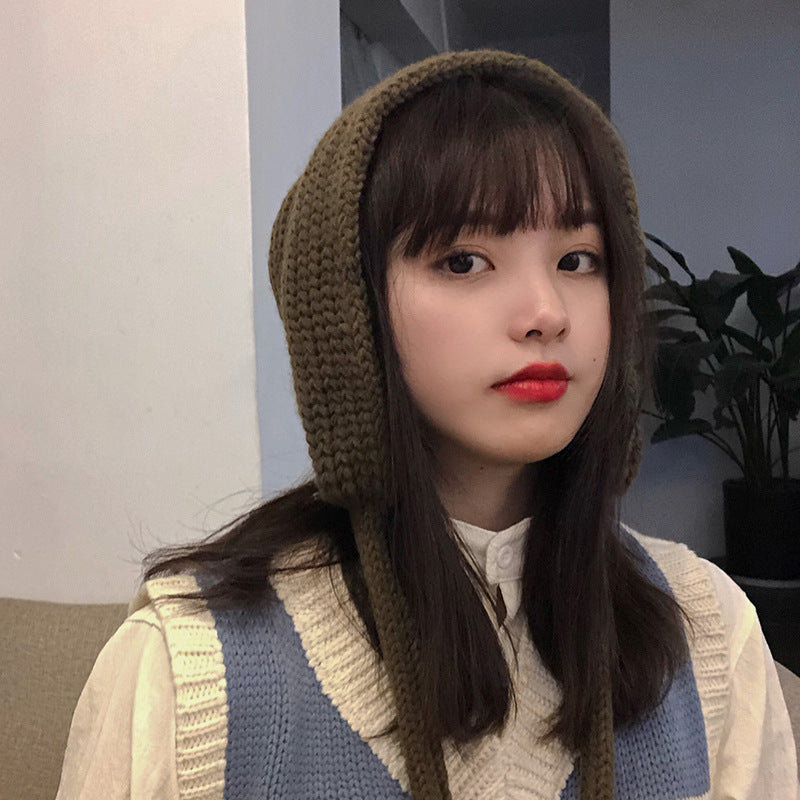 Women's Hand Knitted Long Lace-up Beanie Hat