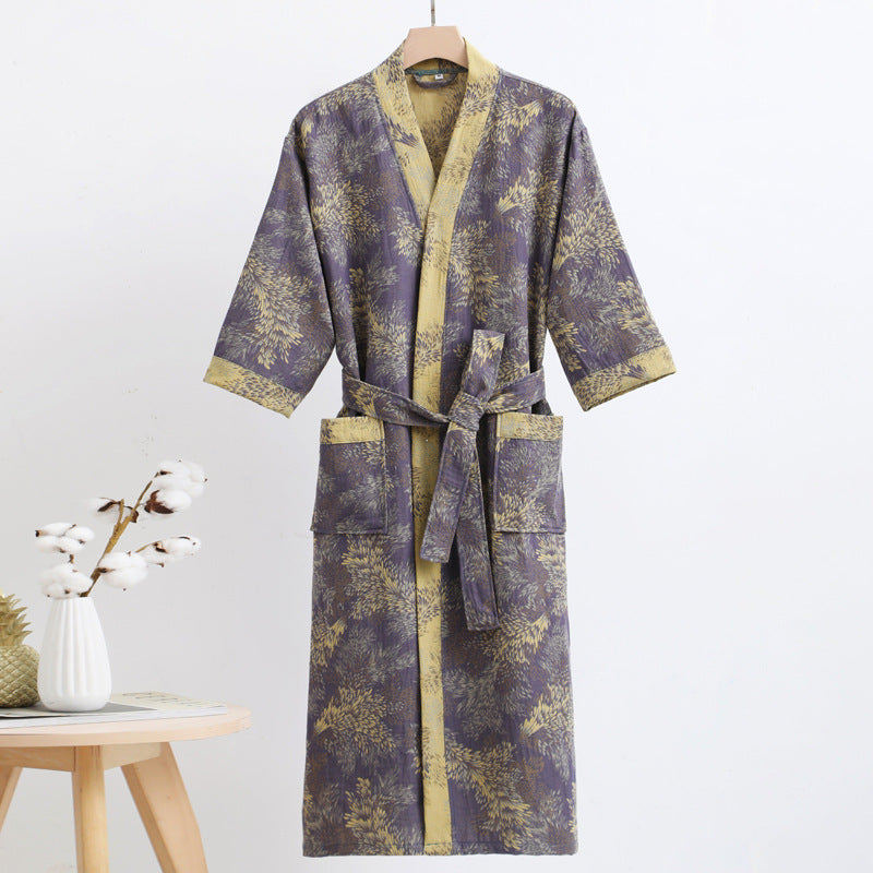 Pure Cotton Double-layer Gauze Bathrobe Spring And Summer Thin