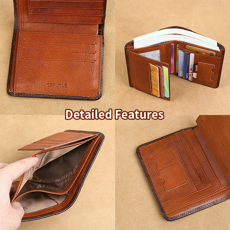 Mens Wallet Genuine Leather RFID Card Holders Cowhide Zip Coin Pocket Wallets For Men--Black