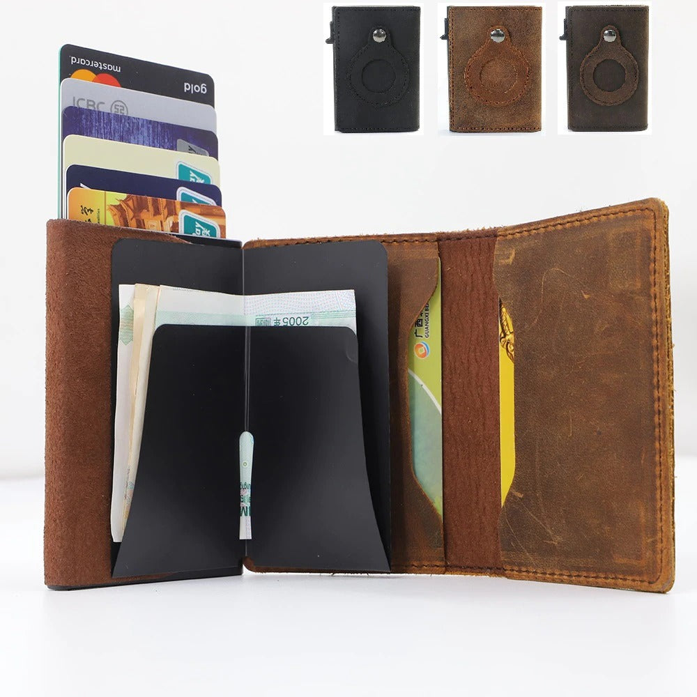 Minimalist Men’s Leather Wallet – AirTag Holder, Slim RFID Design